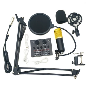 Изображение товара -  Профессиональный микрофон BM-800 конденсаторный со звуковой картой usb, пантографом с ветрозащитой silver