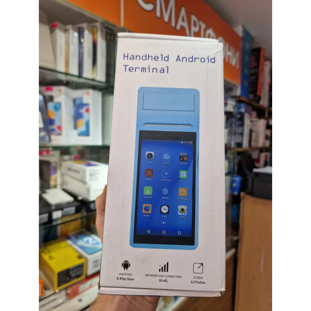 POS-терминал с встроенным принтером чеков Q2P, 5,5“ IPS, 58 мм, Android 8.1, GPS, 3G, WiFi, NFC, OTG