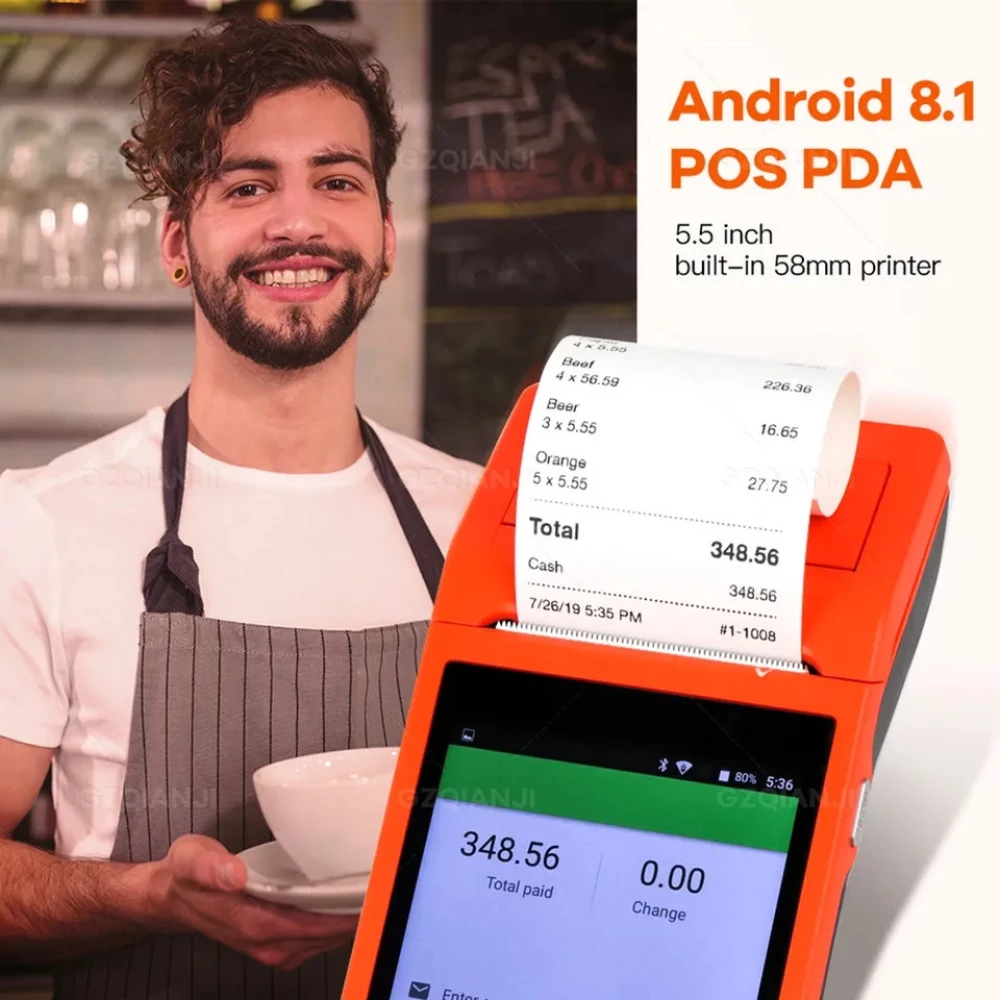 POS-терминал с встроенным принтером чеков Q2P, 5,5“ IPS, 58 мм, Android 8.1, GPS, 3G, WiFi, NFC, OTG