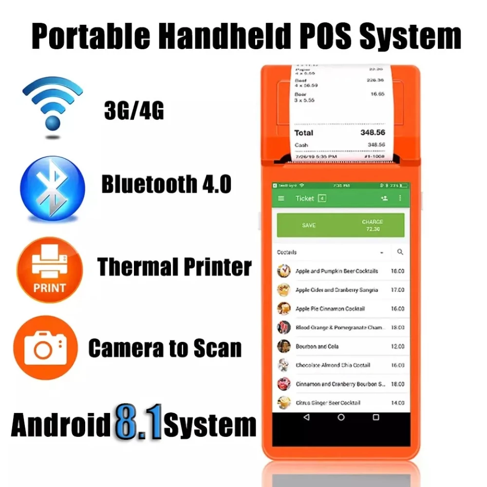 POS-терминал с встроенным принтером чеков Q2P, 5,5“ IPS, 58 мм, Android 8.1, GPS, 3G, WiFi, NFC, OTG