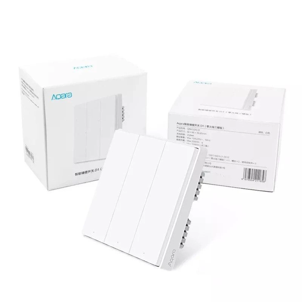 Умный выключатель без нулевой линии Xiaomi Aqara D1 Smart Wall Switch (тройной)(QBKG25LM)