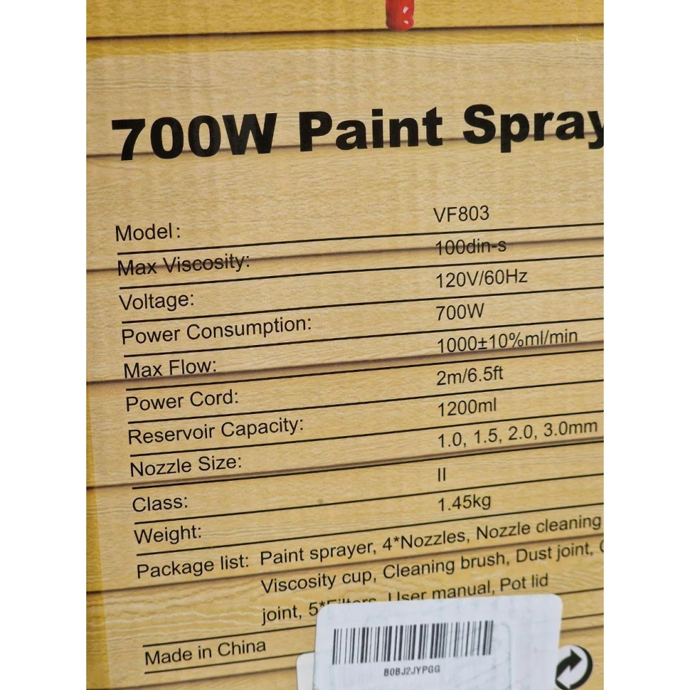 Распылитель краски HVLP VF803 мощностью 700 Вт с очисткой и продувкой 4 насадки и 3 узора