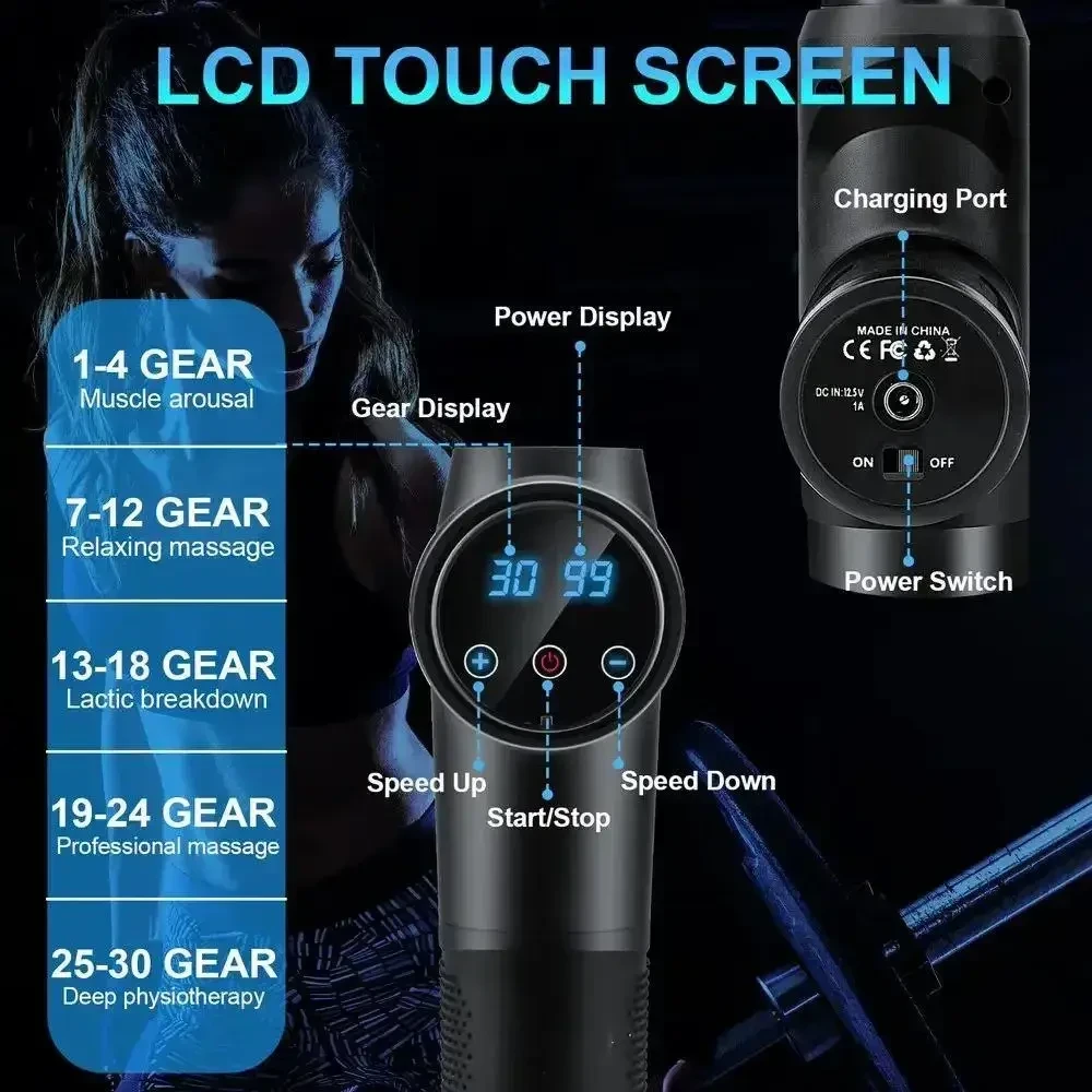 Вибрационный ударный мышечный массажер Massage Gun Zerolia (30 скоростей и сенсорный ЖК-экран)