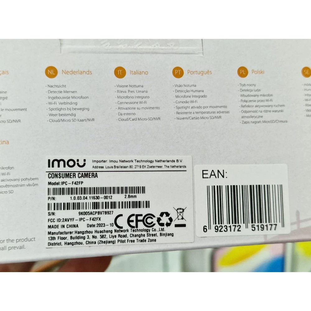 IP-видеокамера с Wi-Fi 4 Мп Imou IPC-F42FP-D 2.8 4MP мм с 4 режимами ночного видения и детекцией