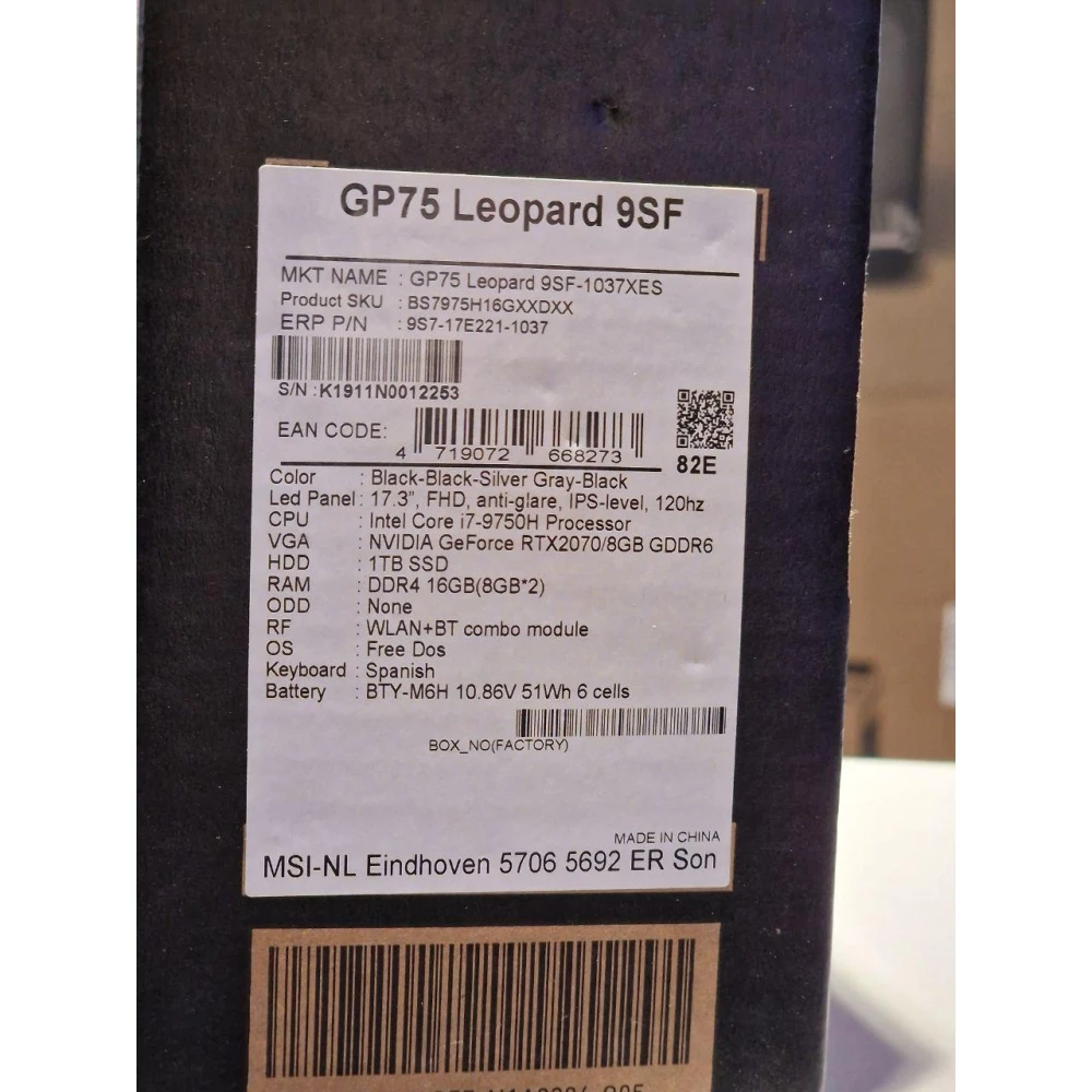 Ноутбук MSI GP75 Leopard 9SF-1037XES 17.3 i7-9750H/16GB/1TB SSD/RTX 2070 8GB