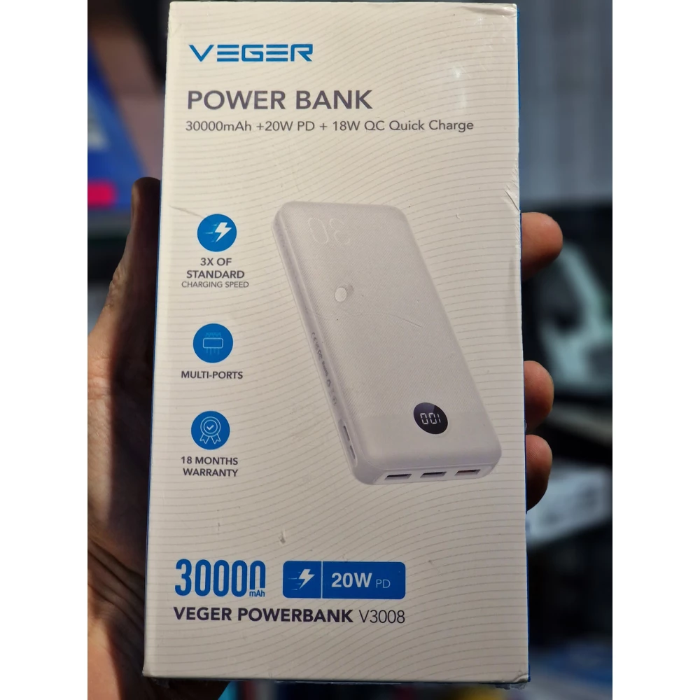 Зовнішній акумулятор Power bank VEGER V3008 L30 30000 Mah батарея White