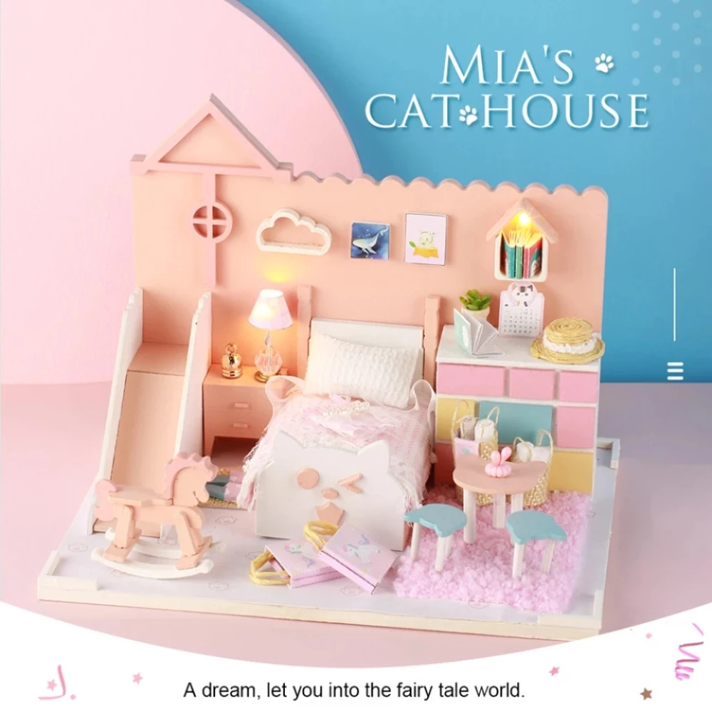 DIY Кукольный дом ручной сборки модель DIY Дом meow Миа Zp02
