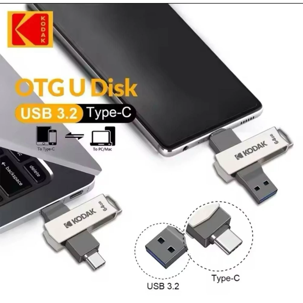 Флешка USB 2в1 Kodak 128GB Type-C USB 3.2 для телефона и компьютера Silver