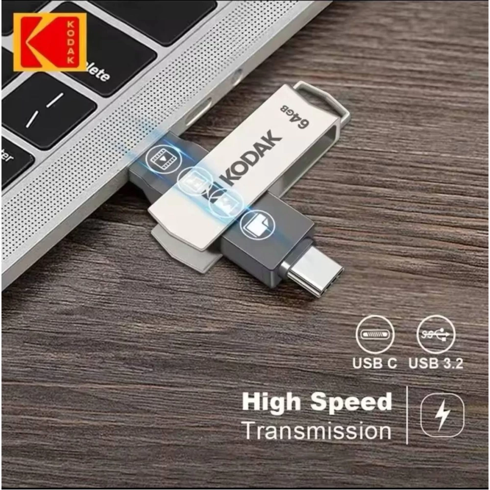 Флешка USB 2в1 Kodak 128GB Type-C USB 3.2 для телефона и компьютера Silver
