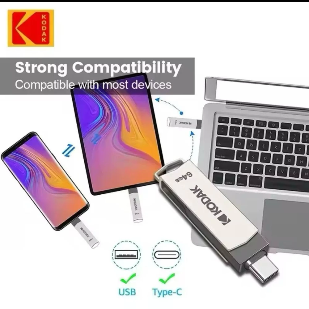 Флешка USB 2в1 Kodak 128GB Type-C USB 3.2 для телефона и компьютера Silver