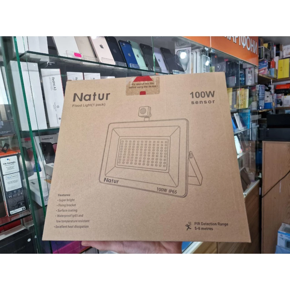 Светодиодный Прожектор LED 100w 6500K IP65 6000LM Bapro Natur 100 Вт з датчиком движения Class A++