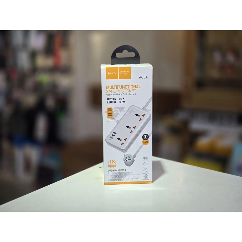 Hoco AC8A PD30W/QC18W/1C3A Подовжувач живлення 1,5 м