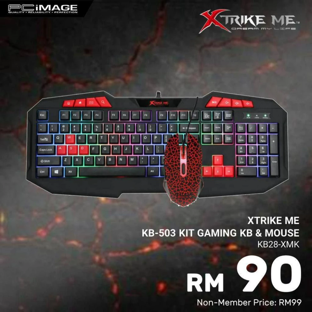 Клавиатура с мышкой игровая проводнаяс с  Xtrike Me радужной подсветкой Black (MK-503)