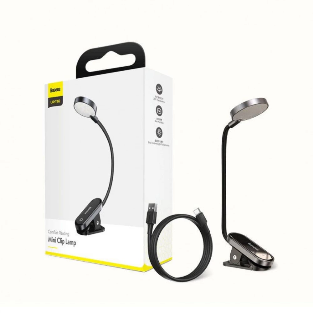 Настольная лампа с клипсой Baseus Comfort Reading Mini Clip Lamp DGRAD-0G Dark Gray 3-24 часов сенсорная
