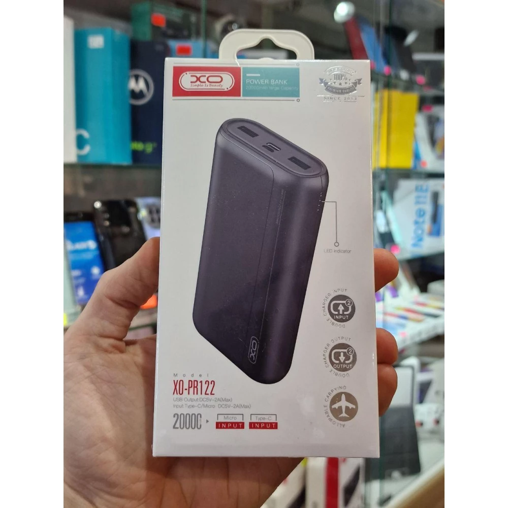 Зовнішній акумулятор (Power Bank) Повербанк (УМБ) XO PR122, 20000 mAh, 2 USB + Type-C, Black