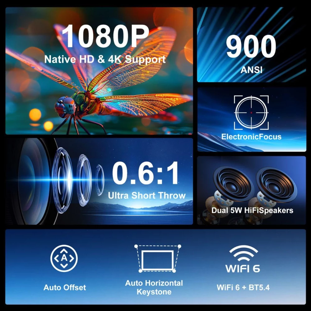 Проектор Magcubic HY450 8K: портативный LCD проектор, 900 ANSI, 26000:1, 2ГБ+32ГБ, Android, Wi-Fi 6, Bluetooth