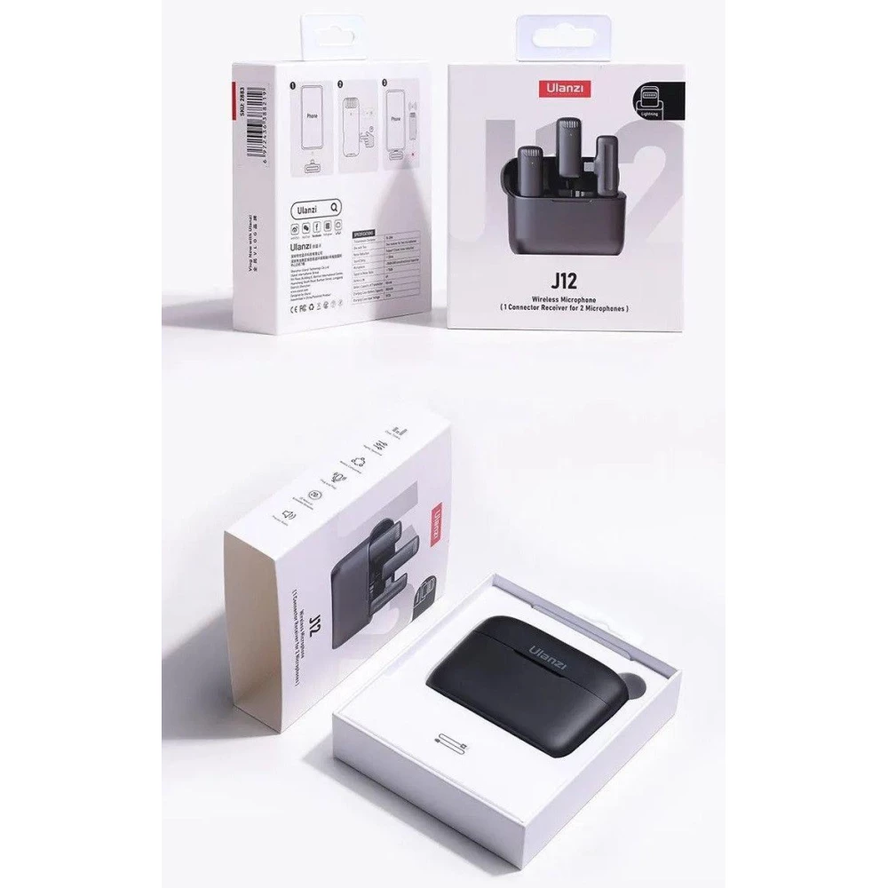 Микрофон петличный беспроводной Ulanzi J12 Черный для телефона iPhone с разъемом Lighting