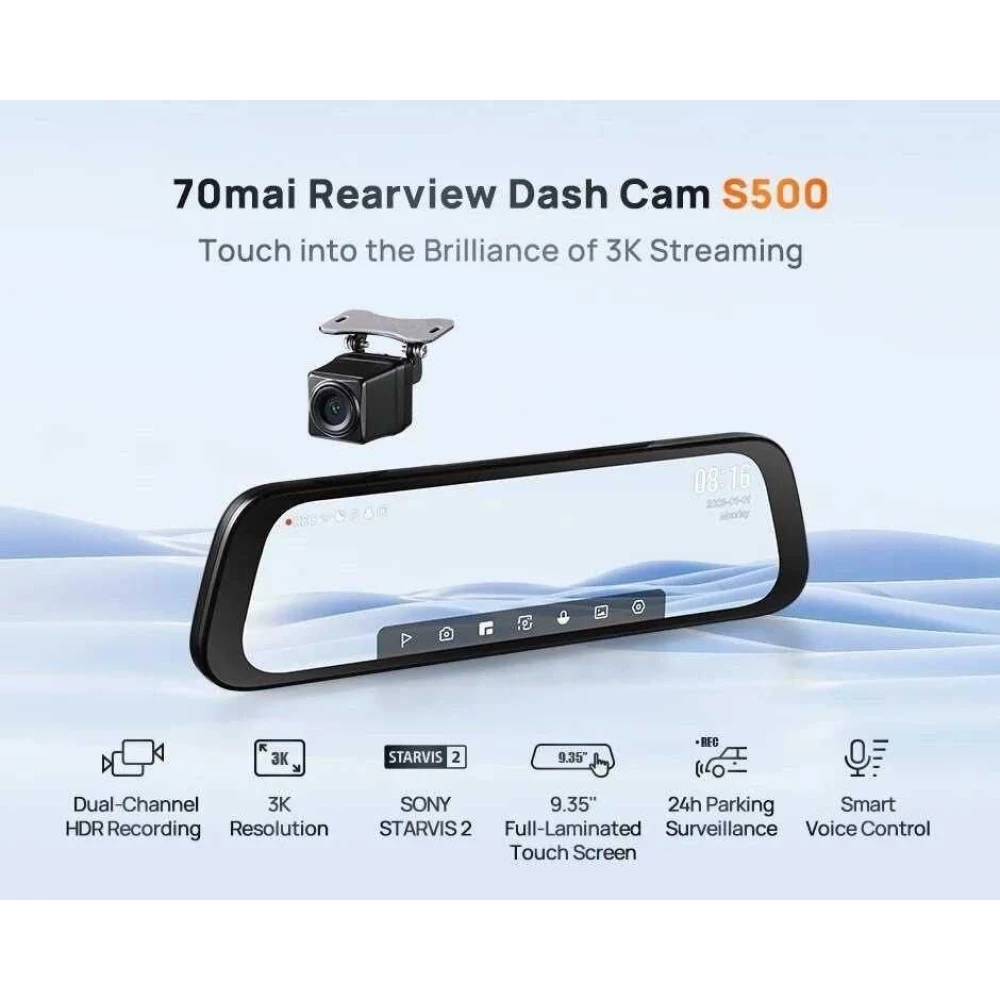Відеореєстратор-дзеркало Xiaomi 70mai Rearview Dash Cam S500 з камерою заднього огляду Midrive RC13