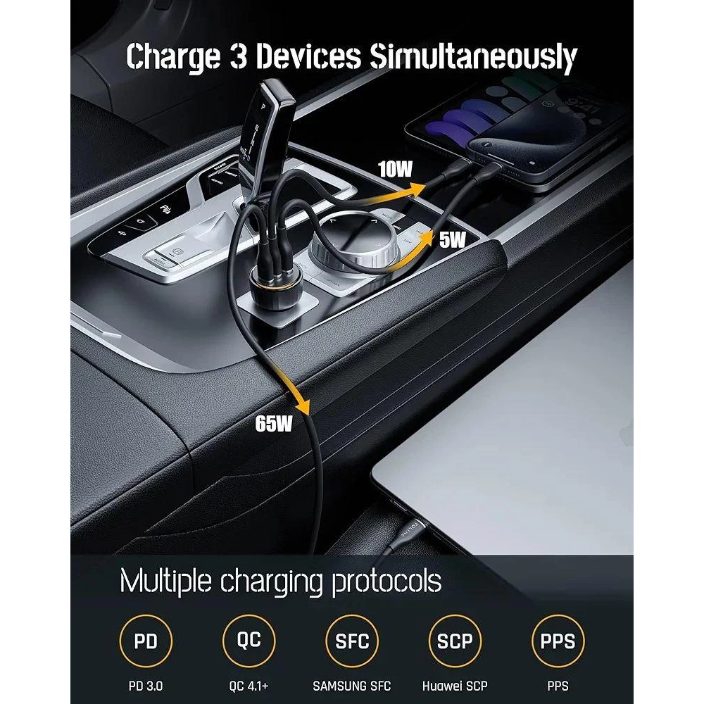 Автомобильный заряджаемое устройство VOLTME 65 Вт USB Туре С  Quick Charge QC 4.0 PD 3.0