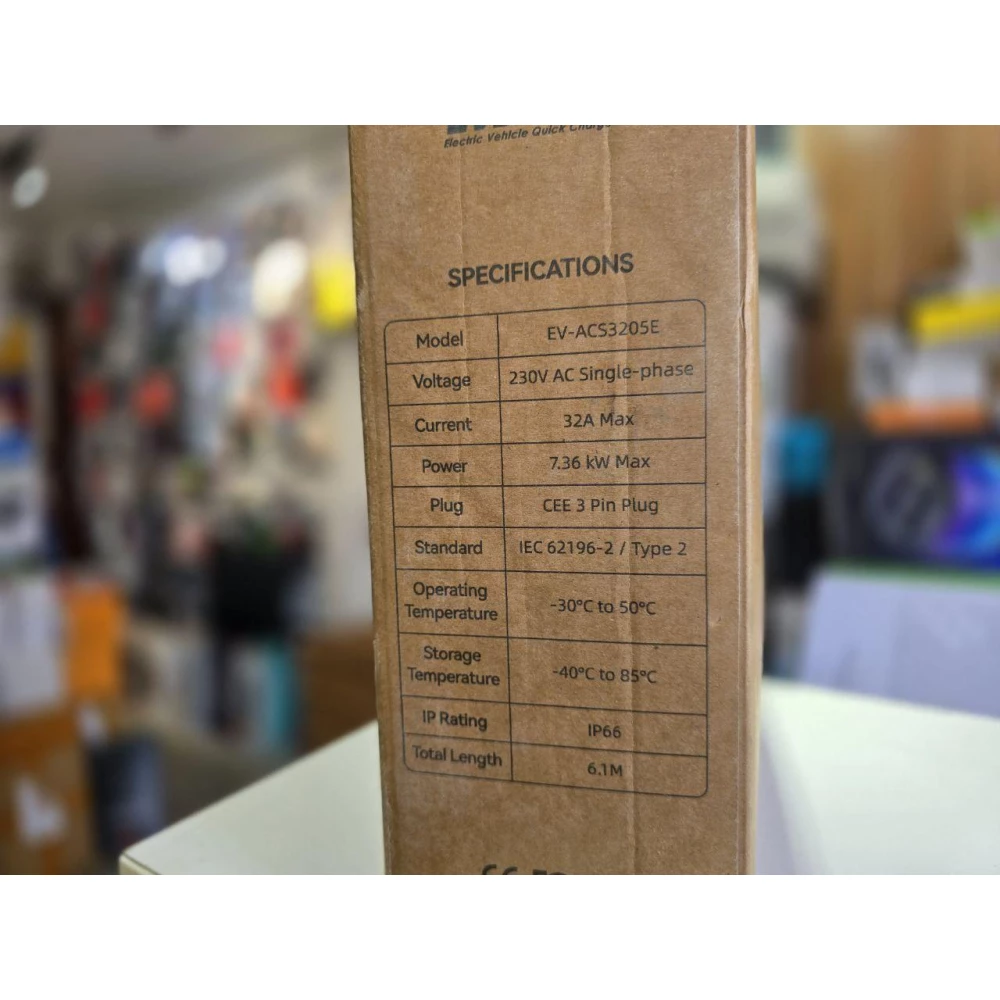 Зарядний пристрій для електромобілів типу 2 EVDANCE EV-ACS3205E з вилкою CEE CHUKO [7,36 кВт, 1 фаза, 6,1 м 10