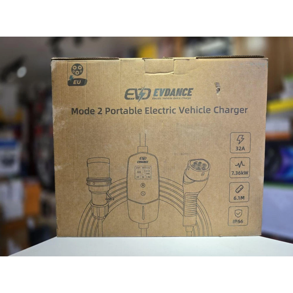Зарядний пристрій для електромобілів типу 2 EVDANCE EV-ACS3205E з вилкою CEE CHUKO [7,36 кВт, 1 фаза, 6,1 м 10