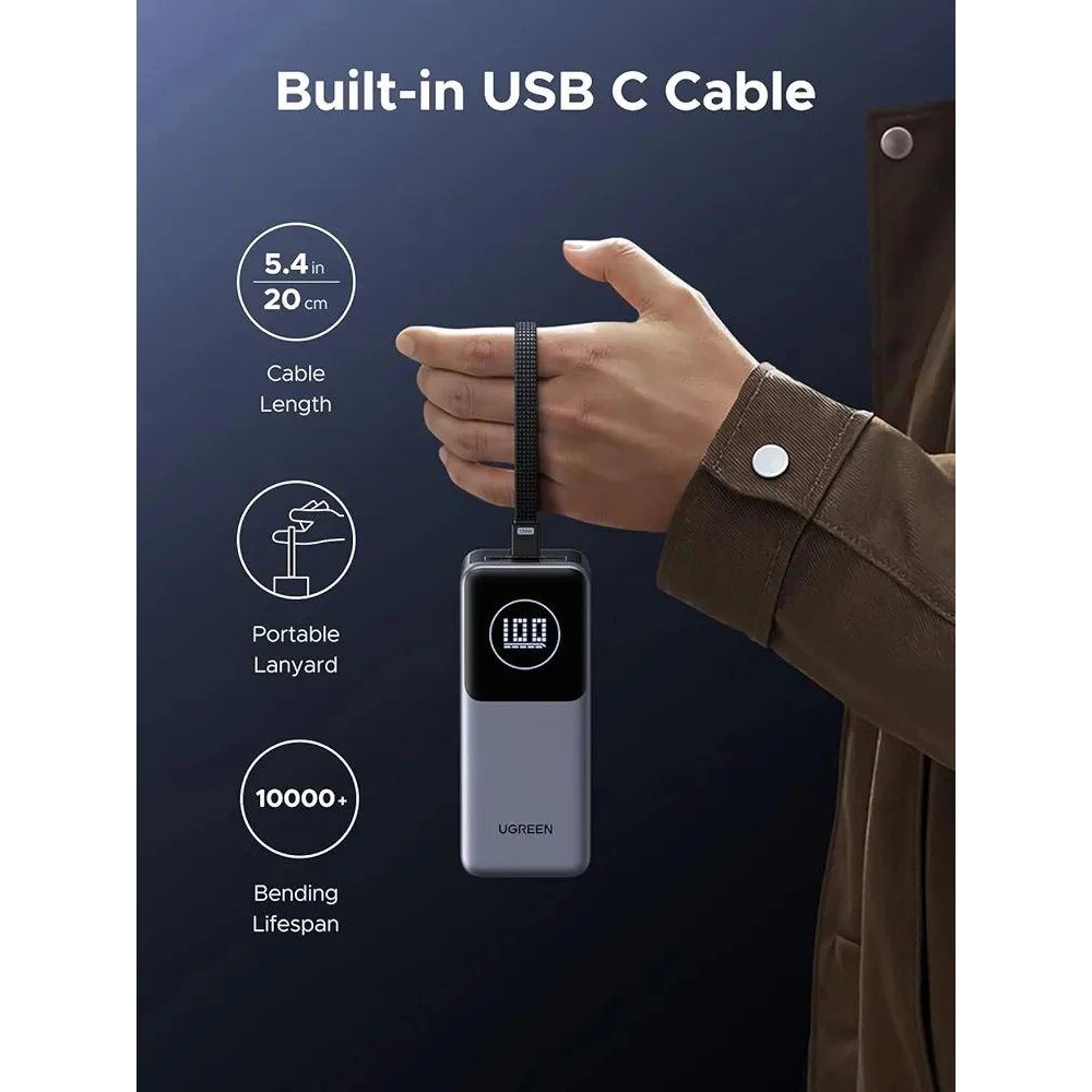 Портативний зарядний пристрій UGREEN Nexode Power Bank 20000mAh 130W з вбудованим кабелем USB C