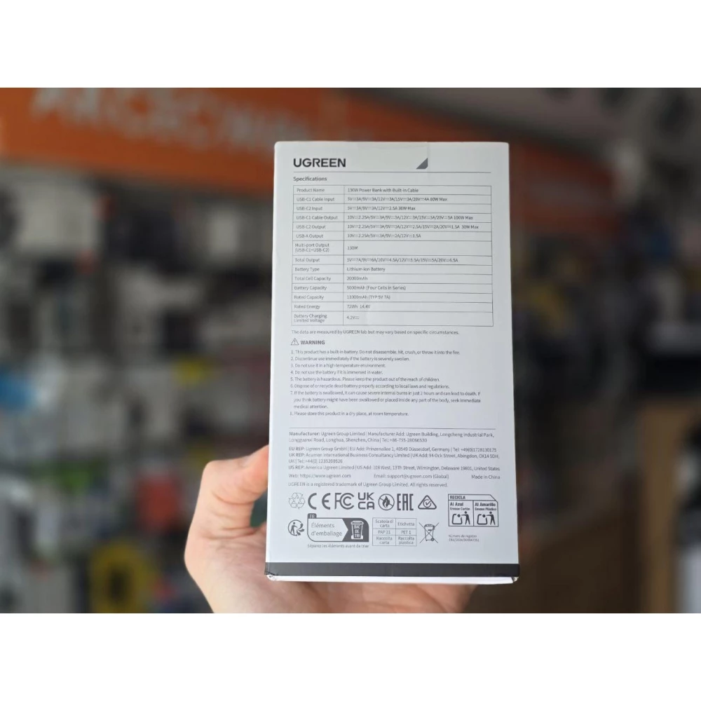 Портативний зарядний пристрій UGREEN Nexode Power Bank 20000mAh 130W з вбудованим кабелем USB C