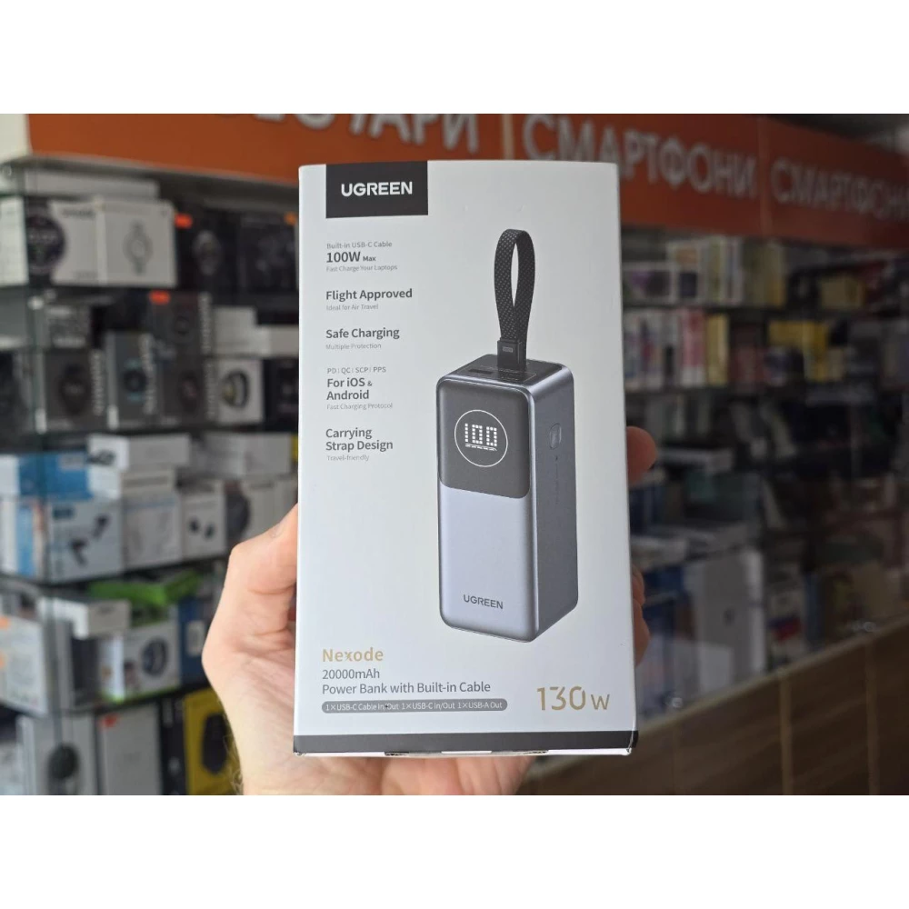 Портативний зарядний пристрій UGREEN Nexode Power Bank 20000mAh 130W з вбудованим кабелем USB C
