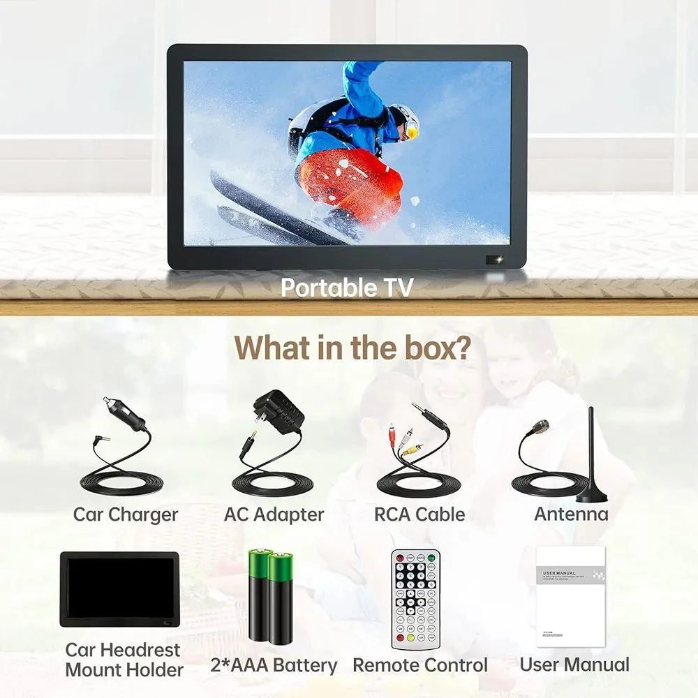 Портативный телевизор Desobry 14“ з антеною, 1080P Freeview, вуличний телевізор з DVB/T2 тюнером