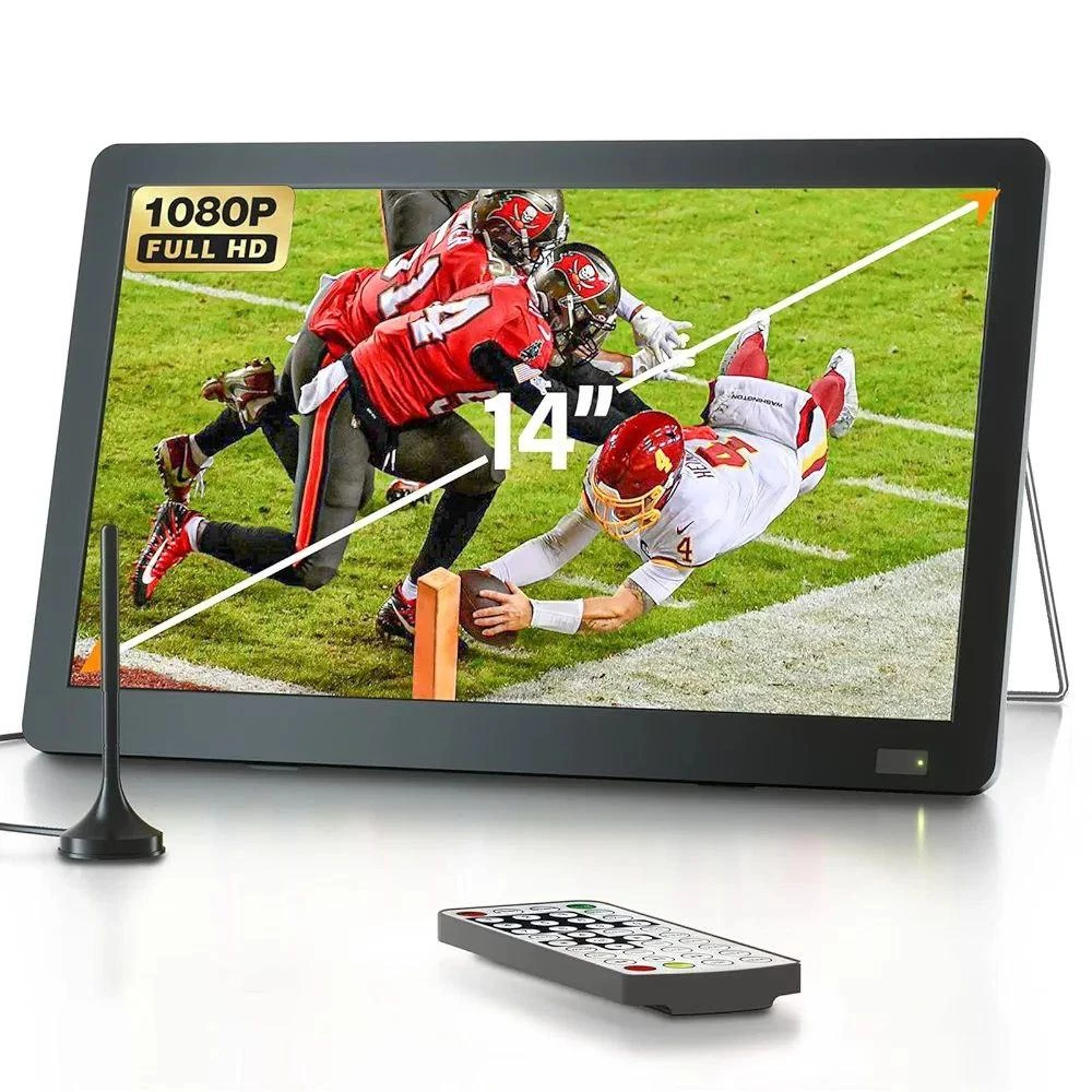 Портативный телевизор Desobry 14“ з антеною, 1080P Freeview, вуличний телевізор з DVB/T2 тюнером