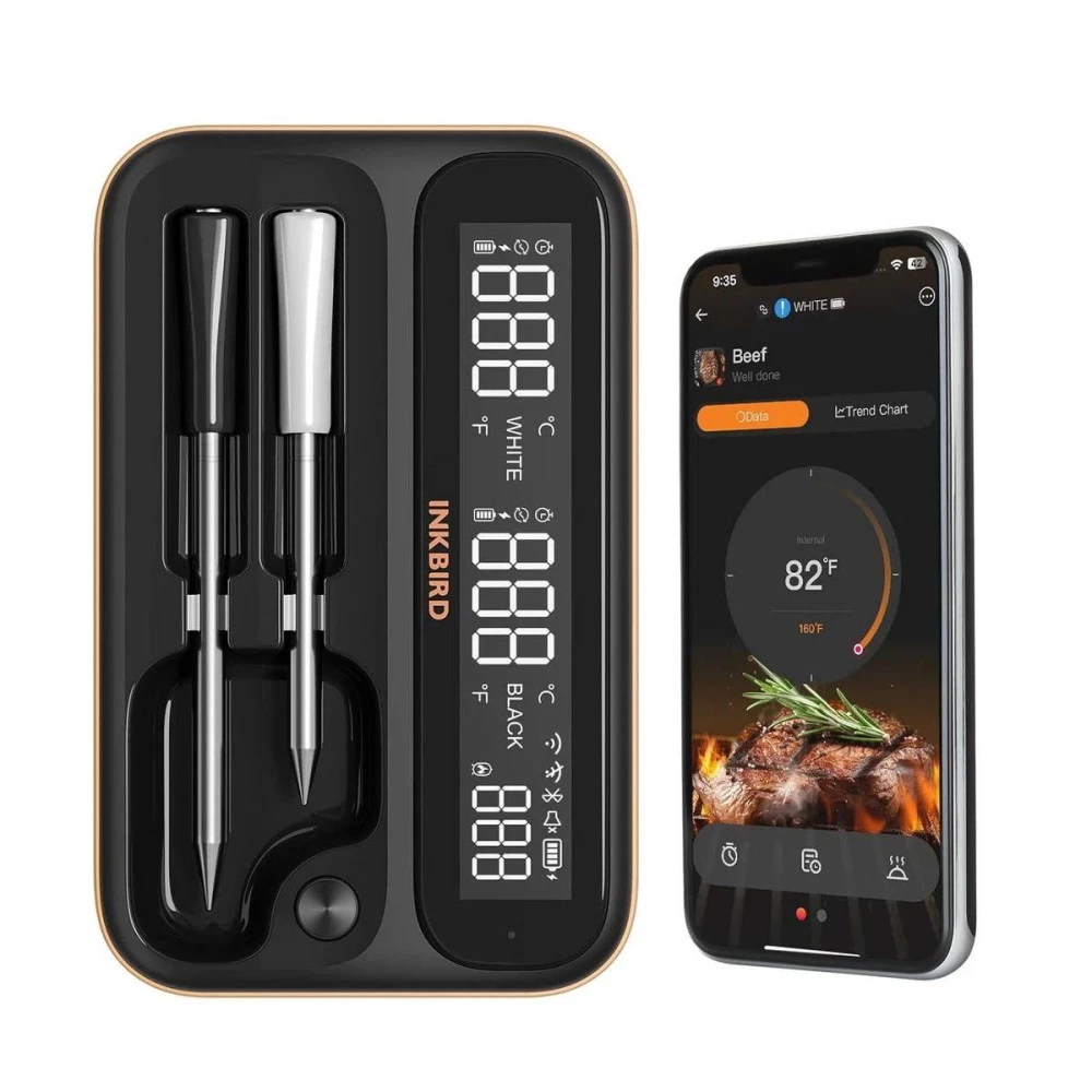 BBQ термометр Inkbird INT-12-BW цифровой Bluetooth 5.4 та Wi-Fi 5G+2.4G на 2 беспроводные щупы IP67