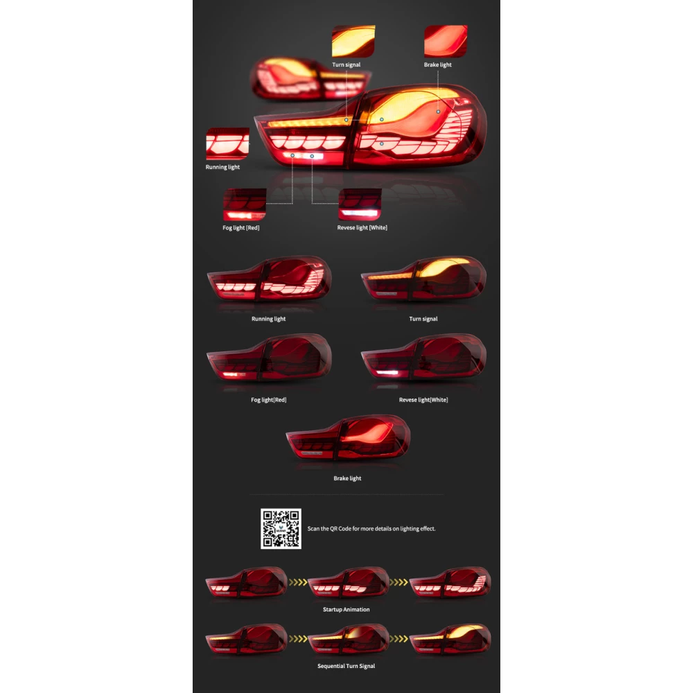 Задние фонари стопы BMW 4 Series F32 2013-2019 год ( В стиле BMW M4 F82 CS) с динамическим поворотом