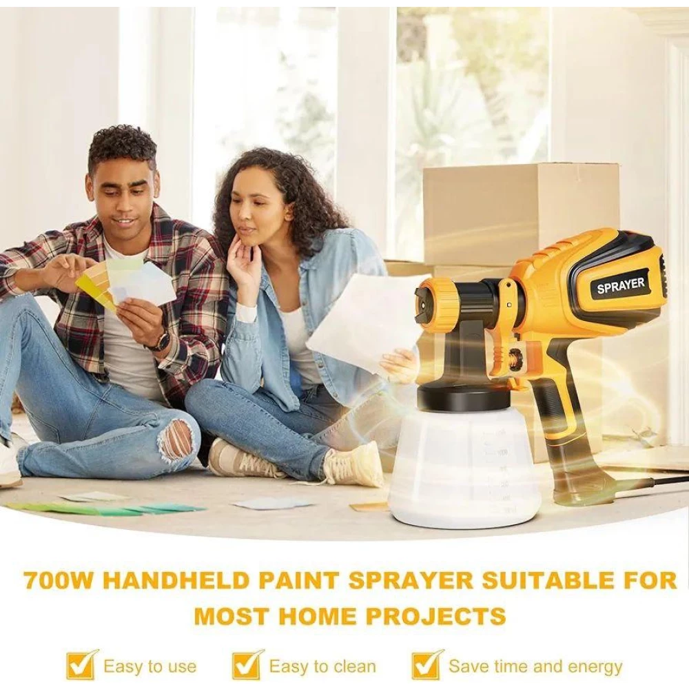 Распылитель краски HVLP VF803 мощностью 700 Вт с очисткой и продувкой 4 насадки и 3 узора