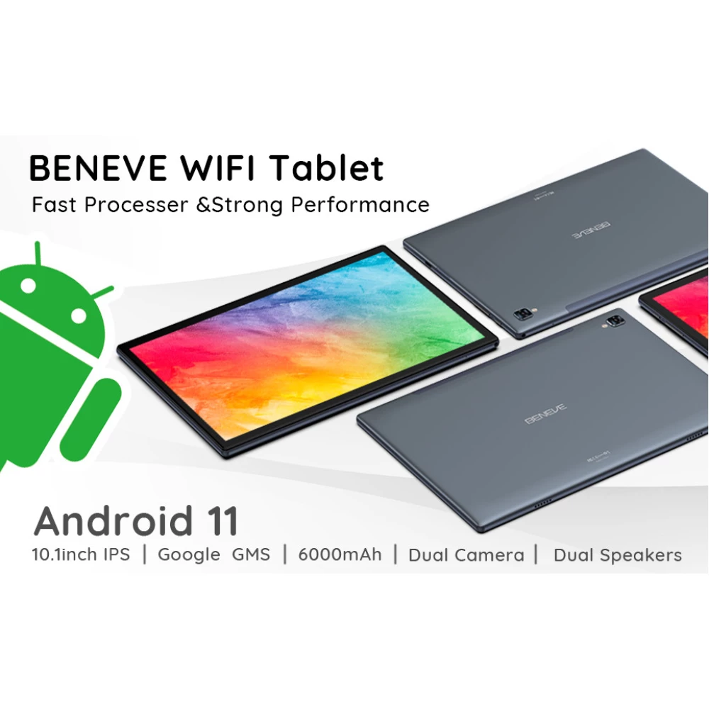 Планшет 10“ BENEVE Android 11, 3/32 1280x800 HD IPS 6000 + чехол + пленка