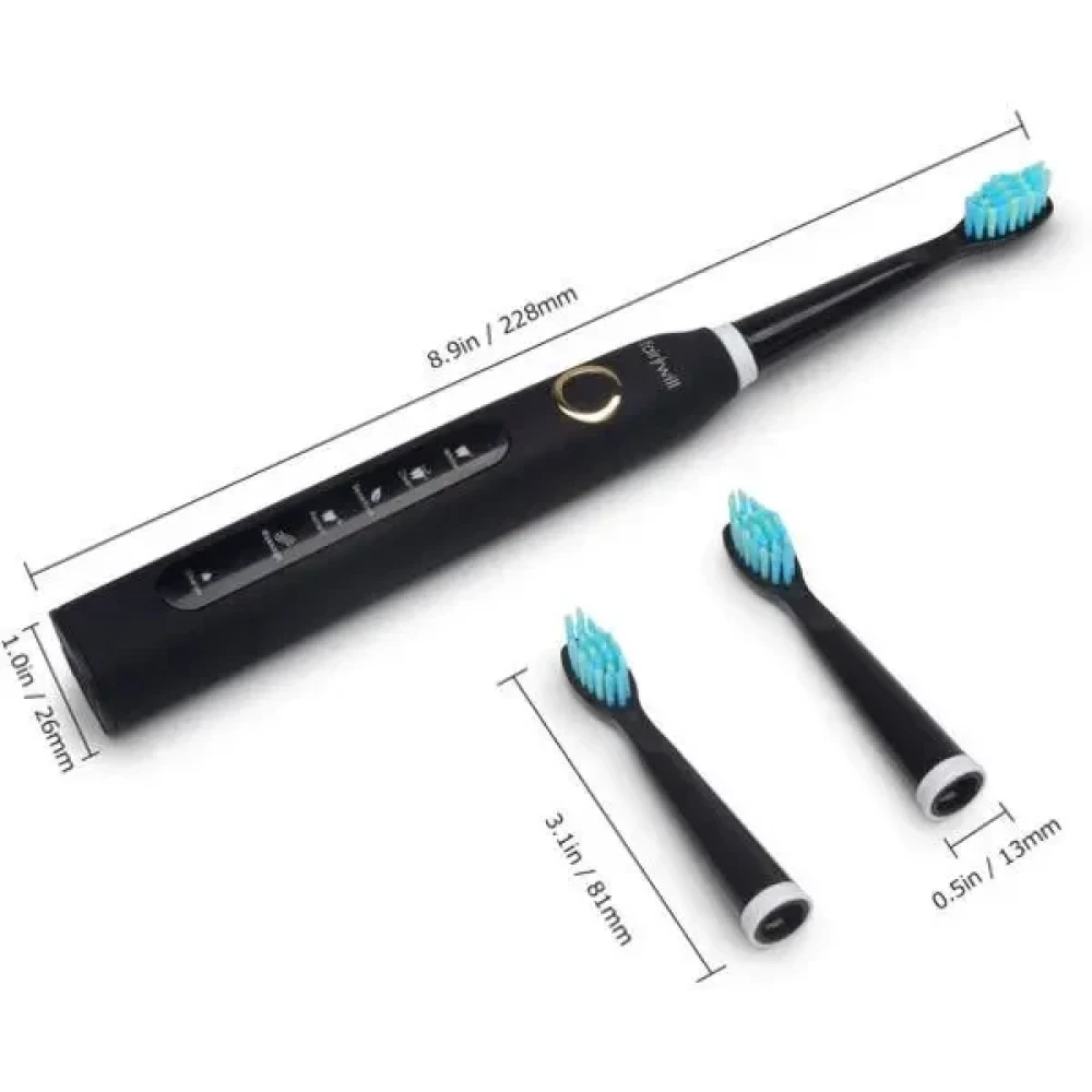 Электрическая зубная щетка ультразвуковая с 5ма режимами чистки FAIRYWILL 507/2 чёрная / чёрная