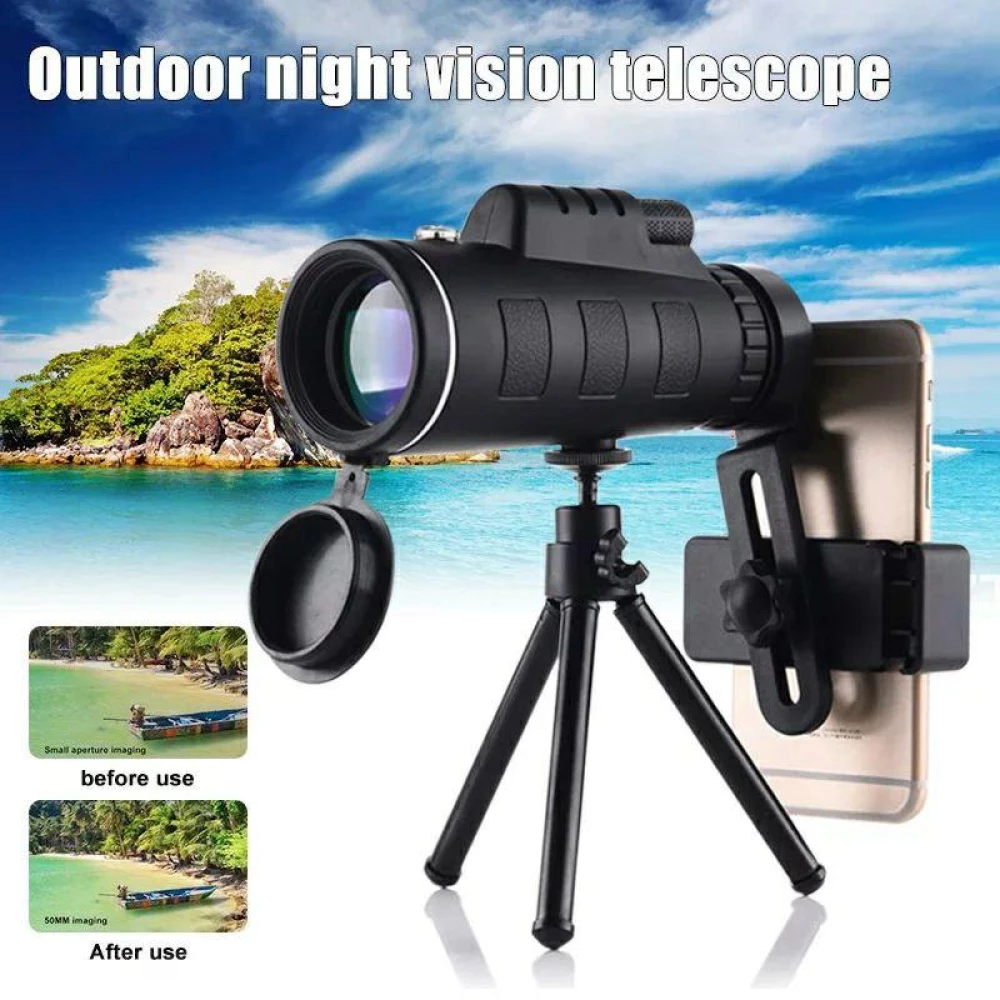 Монокуляр, бинокль со штативом и креплением под телефон