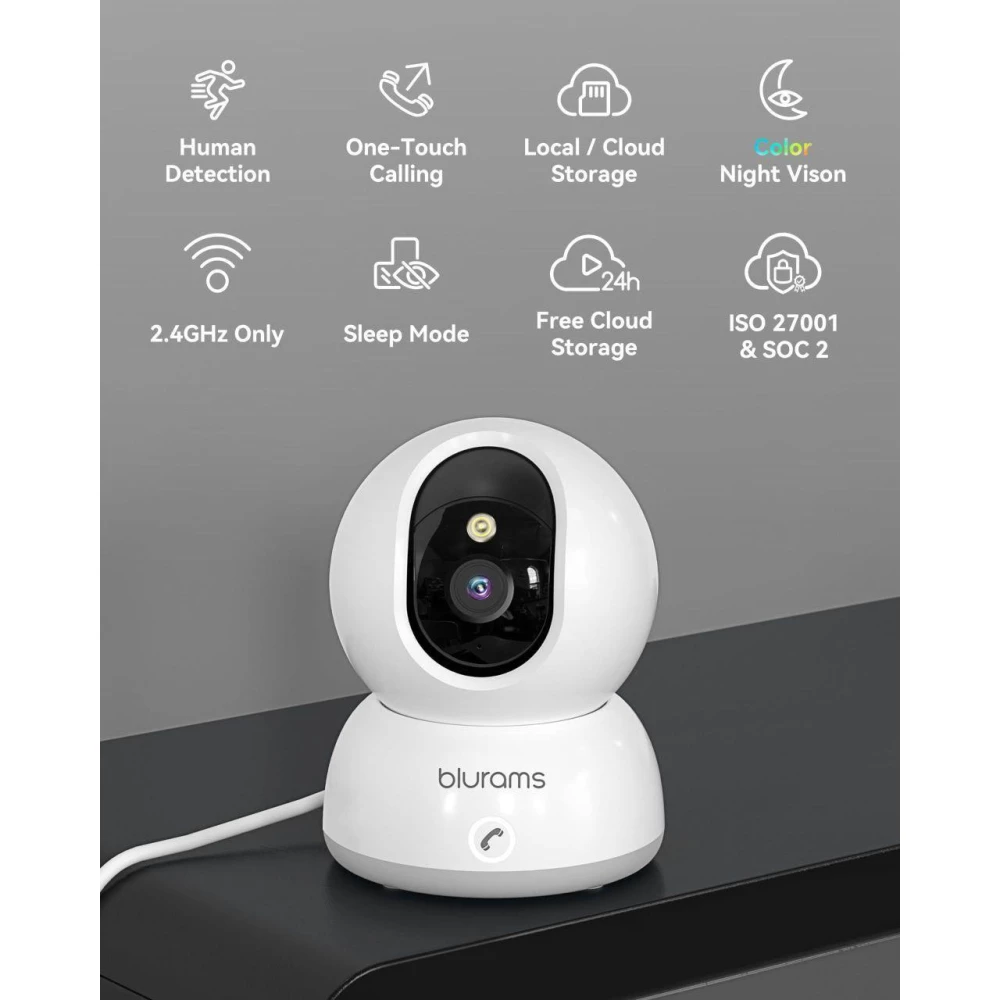 Blurams 2MP Rotary Wireless IP Security Camera Радионяня с двусторонней связью и ночным видением