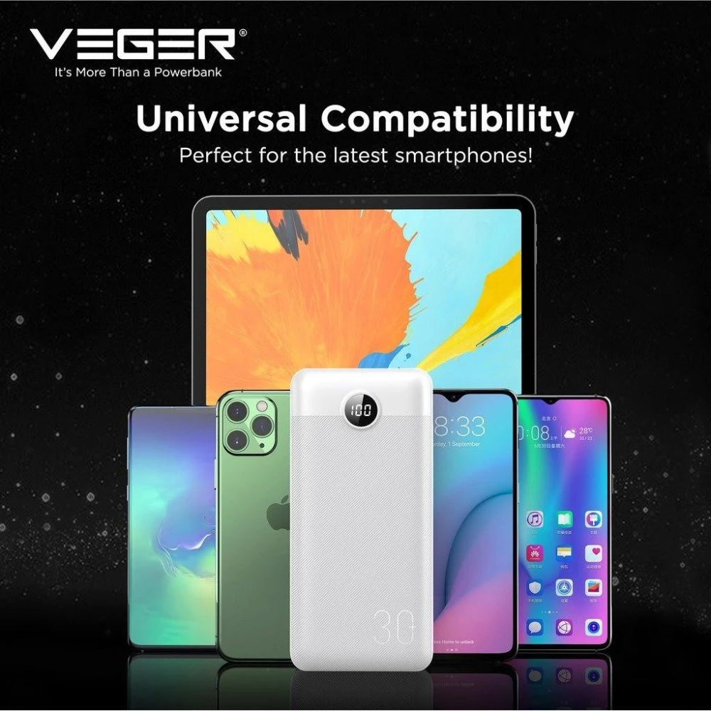 Зовнішній акумулятор Power bank VEGER V3008 L30 30000 Mah батарея White