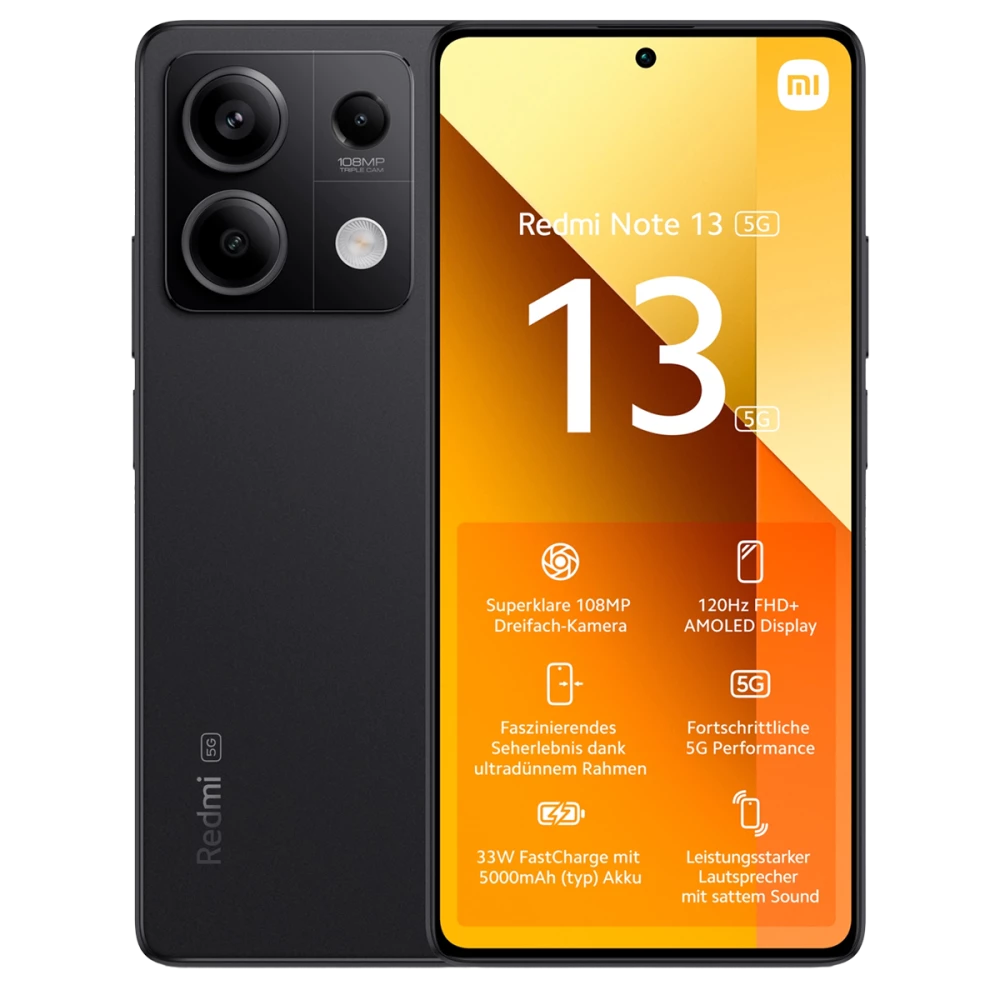 Смартфон Xiaomi Redmi Note 13 5G 8/256Gb black NFC, 108+8+2/16Мп, Dimensity 6080, AMOLED 6.67“, 5000 EU