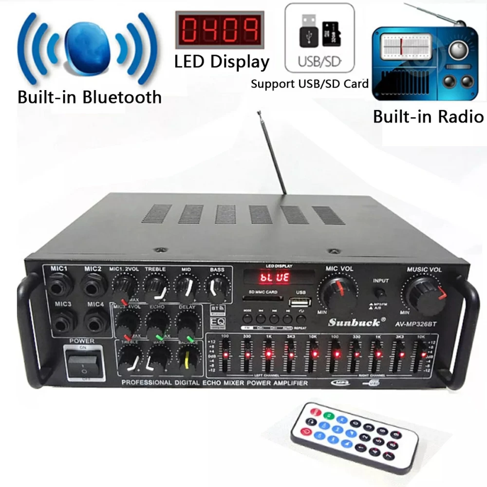 Bluetooth підсилювач для колонок Sunbuck AV-MP326BT 800вт 4ом