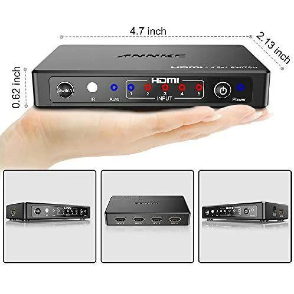 Коммутатор сплиттер ANNKE HDMI 4K 5 портов 5x1 Switcher Splitter Box 4Kx2K  с дистанционным управлением