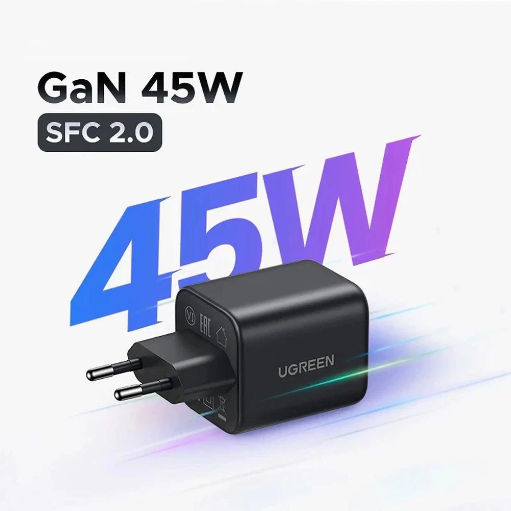 Зарядное устройство UGREEN X524 45W GaN PD3.0 / QC3.0 Quick Charge Black