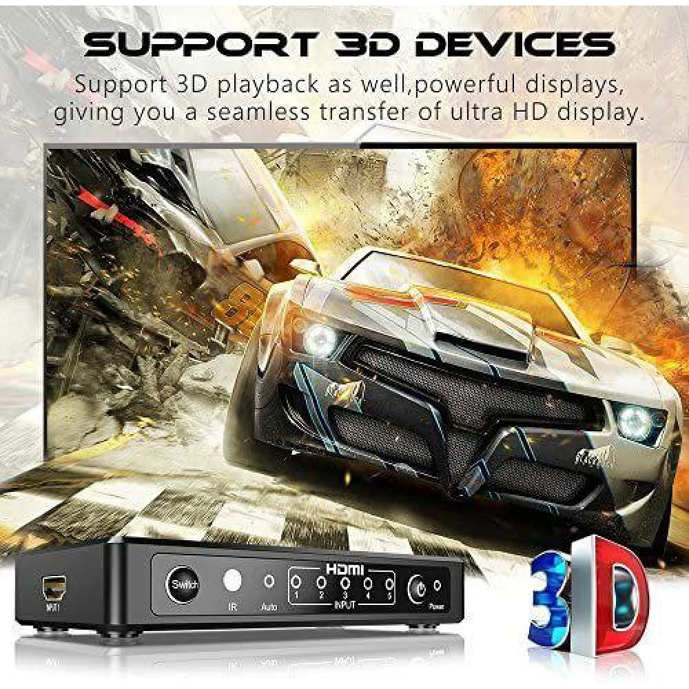 Коммутатор сплиттер ANNKE HDMI 4K 5 портов 5x1 Switcher Splitter Box 4Kx2K  с дистанционным управлением