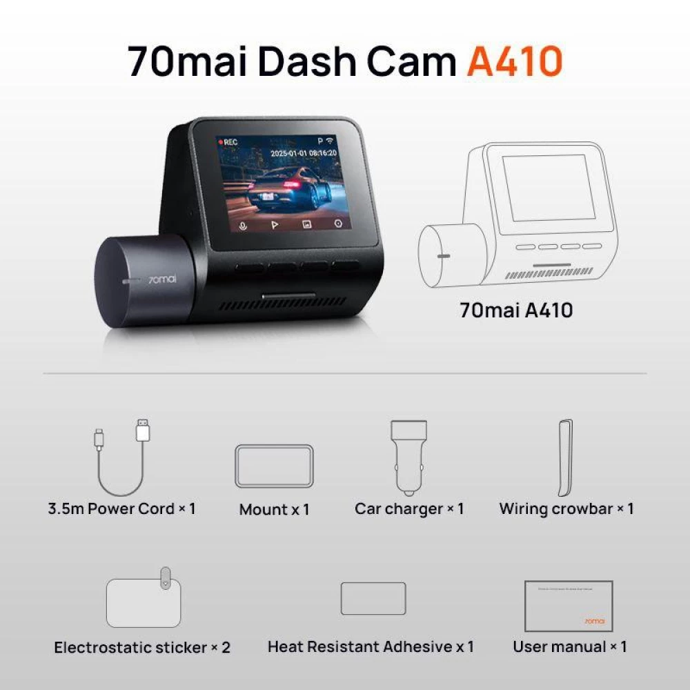 Автомобільний відеореєстратор 70mai Dash Cam A410 2.5K Wi-Fi та GPS Parking Mode