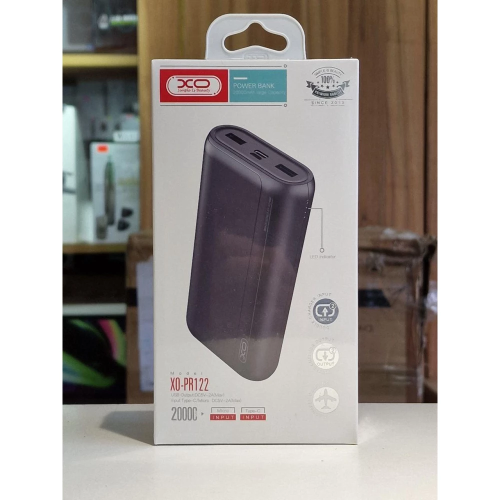 Зовнішній акумулятор (Power Bank) Повербанк (УМБ) XO PR122, 20000 mAh, 2 USB + Type-C, Black