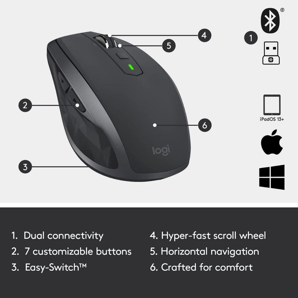 Мышь беспроводная LOGITECH MX ANYWHERE 2S серая